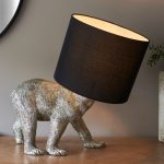 ENDON Barack Bear 1lt Table Vintage silver paint & black fabric 10W LED E27 - ED-106788
