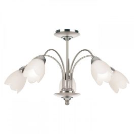   ENDON Petal 5lt Semi flush Satin chrome plate & opal glass 5 x 7W LED E14 - ED-124-5