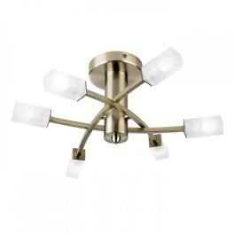   ENDON Havana 6lt Semi flush Antique brass plate & frosted glass 6 x 3W LED G9 - ED-146-6AB