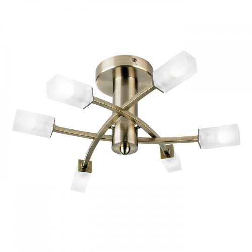 ENDON Havana 6lt Semi flush Antique brass plate & frosted glass 6 x 3W LED G9 - ED-146-6AB