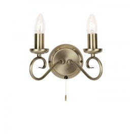   ENDON Trafford 2lt Wall Antique brass plate 2 x 60W E14 candle - ED-180-2AN