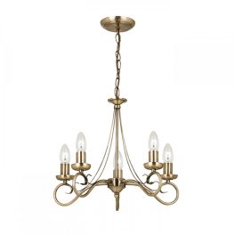  ENDON Trafford 5lt Pendant Antique brass plate 5 x 60W E14 candle - ED-180-5AN
