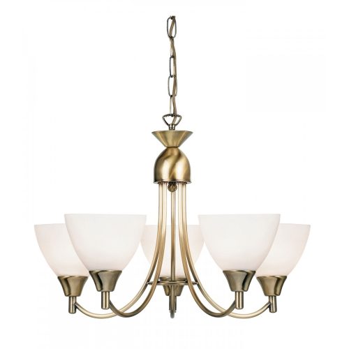 ENDON Alton 5lt Pendant Antique brass plate & opal glass 5 x 60W E14 golf - ED-1805-5AN