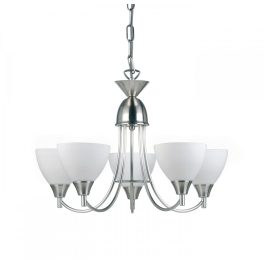   ENDON Alton 5lt Pendant Satin chrome plate & opal glass 5 x 60W E14 golf - ED-1805-5SC