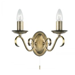  ENDON Bernice 2lt Wall Antique brass plate 2 x 60W E14 candle - ED-2030-2AN