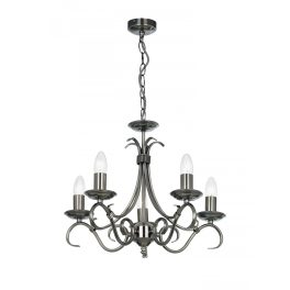   ENDON Bernice 5lt Pendant Antique silver effect plate 5 x 60W E14 candle - ED-2030-5AS