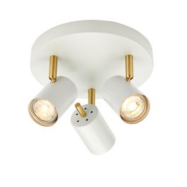   ENDON Gull 3lt Spot Matt white paint & satin brass plate 3 x 7W LED GU10 - ED-59932