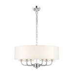 ENDON Nixon 6lt Pendant Bright nickel plate & vintage white fabric 6 x 40W E14 candle - ED-60179