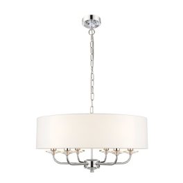   ENDON Nixon 6lt Pendant Bright nickel plate & vintage white fabric 6 x 40W E14 candle - ED-60179