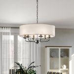 ENDON Nixon 6lt Pendant Bright nickel plate & vintage white fabric 6 x 40W E14 candle - ED-60179