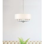 ENDON Nixon 6lt Pendant Bright nickel plate & vintage white fabric 6 x 40W E14 candle - ED-60179