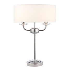   ENDON Nixon 2lt Table Bright nickel plate & vintage white fabric 2 x 40W E14 candle - ED-60804