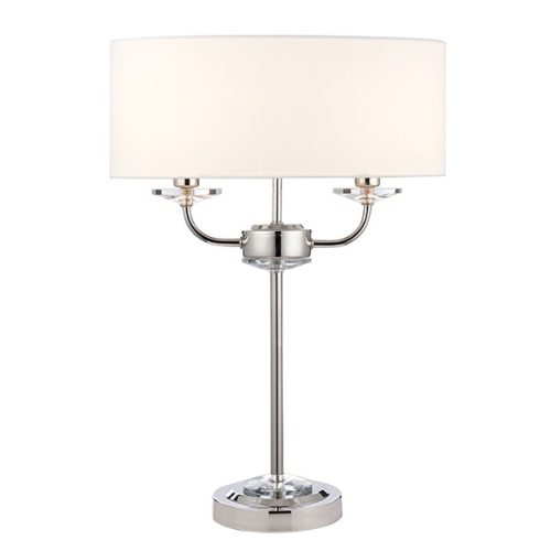 ENDON Nixon 2lt Table Bright nickel plate & vintage white fabric 2 x 40W E14 candle - ED-60804