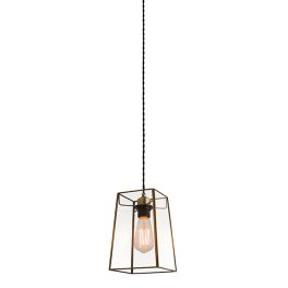   ENDON Beaumont 1lt Pendant easyfit Clear glass & antique brass plate 60W E27 or B22 GLS - ED-60892