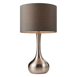   ENDON Piccadilly 1lt Table Satin nickel plate & grey fabric 40W E14 candle - ED-61192