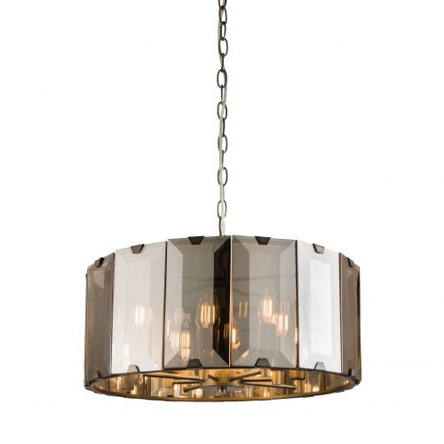 ENDON Clooney 8lt Pendant Slate grey & smoked cut glass 8 x 40W E14 candle - ED-61294