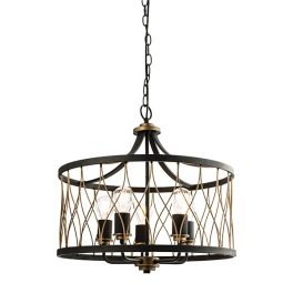   ENDON Heston 5lt Pendant Matt black & rustic bronze paint 5 x 60W E27 GLS - ED-61498