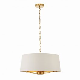   ENDON Harvey 3lt Pendant Brushed satin gold finish & vintage white fabric 3 x 40W E14 candle - ED-67667