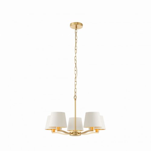 ENDON Harvey 5lt Pendant Brushed satin gold finish & vintage white fabric 5 x 40W E14 candle - ED-67734
