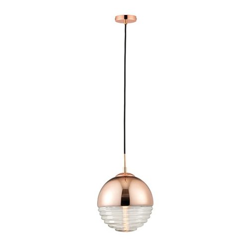 ENDON Paloma 1lt Pendant Copper & clear ribbed glass 7W LED E14 - ED-68956