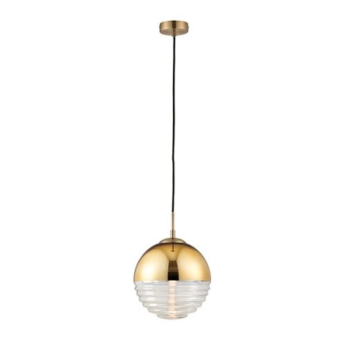 ENDON Paloma 1lt Pendant Gold effect plate & clear ribbed glass 7W LED E14 - ED-68958