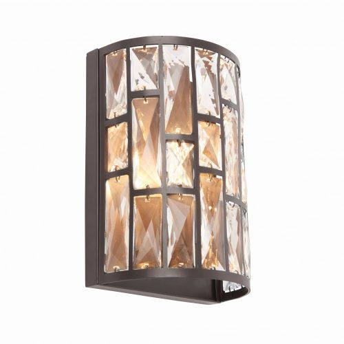 ENDON Belle 1lt Wall Dark bronze paint & clear crystal 40W E14 candle - ED-69392