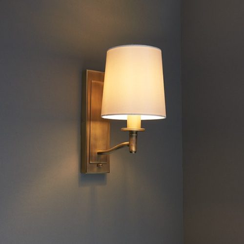 ENDON Ortona 1lt Wall Matt antique brass plate & vintage white fabric 40W E14 candle - ED-70246