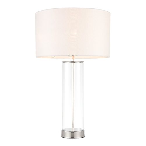 ENDON Lessina 1lt Table Bright nickel plate, clear glass & vintage white fabric 40W E27 GLS - ED-70600