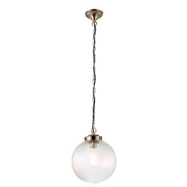   ENDON Brydon 1lt Pendant Antique brass plate & clear ribbed glass 10W LED E27 - ED-71123