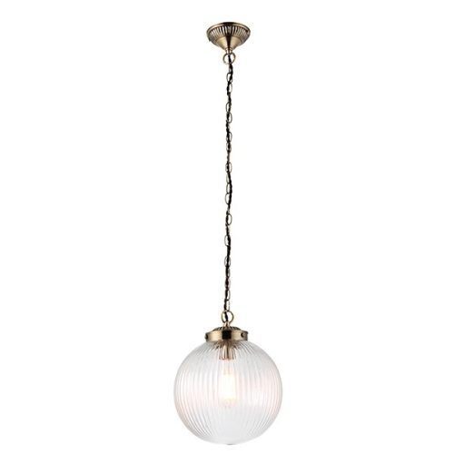 ENDON Brydon 1lt Pendant Antique brass plate & clear ribbed glass 10W LED E27 - ED-71123