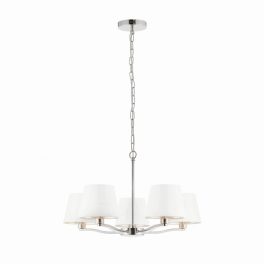  ENDON Harvey 5lt Pendant Bright nickel plate & vintage white fabric 5 x 40W E14 candle - ED-73022