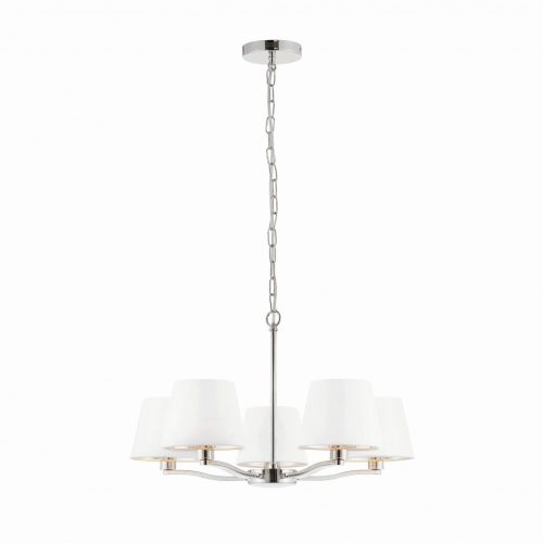 ENDON Harvey 5lt Pendant Bright nickel plate & vintage white fabric 5 x 40W E14 candle - ED-73022