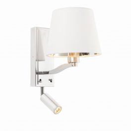   ENDON Harvey 2lt Wall Bright nickel plate & vintage white fabric 40W E14 golf & 4W LED (SMD 3535) Warm White - ED-73027
