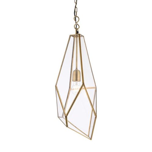 ENDON Avery 1lt Pendant Antique brass plate & clear glass 40W E27 GLS - ED-73117
