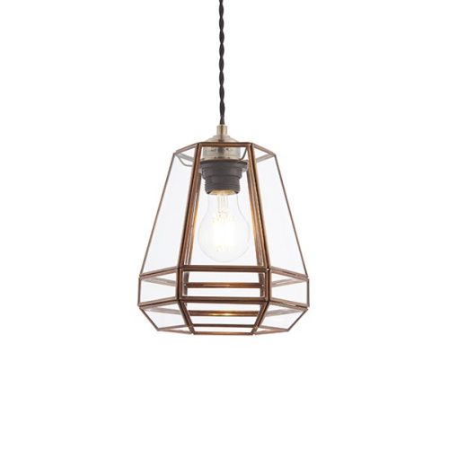 ENDON Stockheld 1lt Pendant easyfit Antique solid brass & clear glass 10W LED E27 or B22 - ED-73287