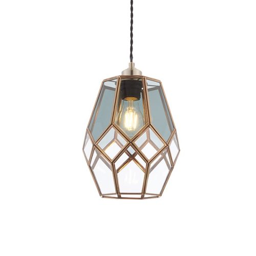 ENDON Ripley 1lt Pendant easyfit Antique solid brass & clear/smoked glass 10W LED E27 or B22 - ED-73296