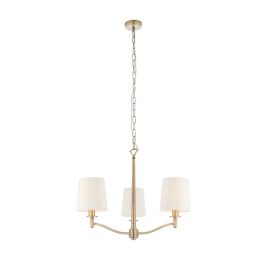   ENDON Ortona 3lt Pendant Matt antique brass plate & vintage white fabric 3 x 40W E14 candle - ED-73411