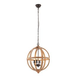   ENDON Toba 4lt Pendant Mango wood & dark bronze paint 4 x 40W E14 candle - ED-73575