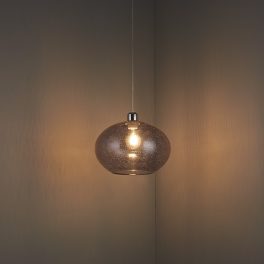   ENDON Dimitri 1lt Pendant easyfit Grey glass with bubbles 40W E27 or B22 GLS - ED-73976