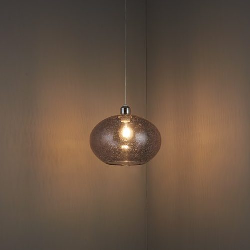 ENDON Dimitri 1lt Pendant easyfit Grey glass with bubbles 40W E27 or B22 GLS - ED-73976