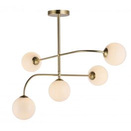   ENDON Otto 5lt Semi flush Satin brass plate & opal glass 5 x 3W LED G9 - ED-75939
