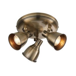   ENDON Westbury 3lt Spot Antique brass plate 3 x 4.6W LED GU10 Warm White - ED-76279