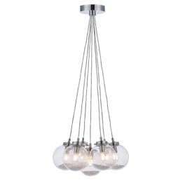   ENDON Harbour 7lt Pendant Chrome plate & clear glass with bubbles 7 x 40W E14 golf - ED-76292