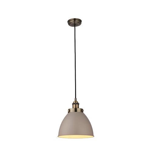 ENDON Franklin 1lt Pendant Taupe & antique brass plate 40W E27 GLS - ED-76328