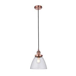   ENDON Hansen 1lt Pendant Aged copper plate & clear glass 40W E27 GLS - ED-76332