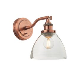   ENDON Hansen 1lt Wall Aged copper plate & clear glass 40W E14 golf - ED-76334