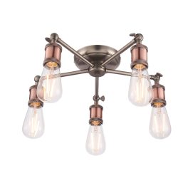   ENDON Hal 5lt Semi flush Aged pewter & aged copper plate 5 x 40W E27 GLS - ED-76336