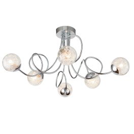   ENDON Auria 6lt Semi flush Chrome plate & clear glass with chrome beaded wire 6 x 3W LED G9 - ED-76349