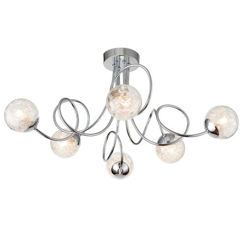 ENDON Auria 6lt Semi flush Chrome plate & clear glass with chrome beaded wire 6 x 3W LED G9 - ED-76349