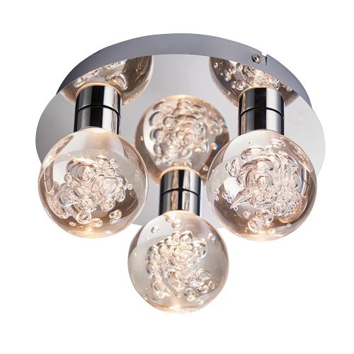 ENDON Versa 3lt Flush Chrome plate & clear bubble acrylic 3 x 4W LED (COB) Warm White - ED-76364